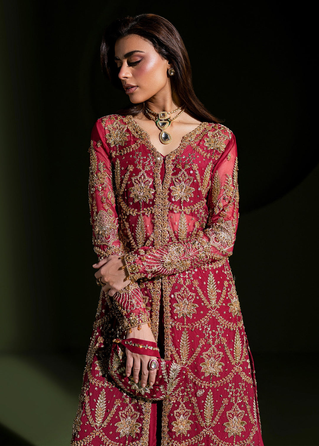 Elegant Ruby Red Pakistani Wedding Dress for Festivities