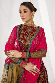 Burnt Rose Sequins Embroidered Net Ensemble