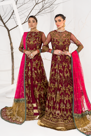 Burnt Rose Sequins Embroidered Net Ensemble