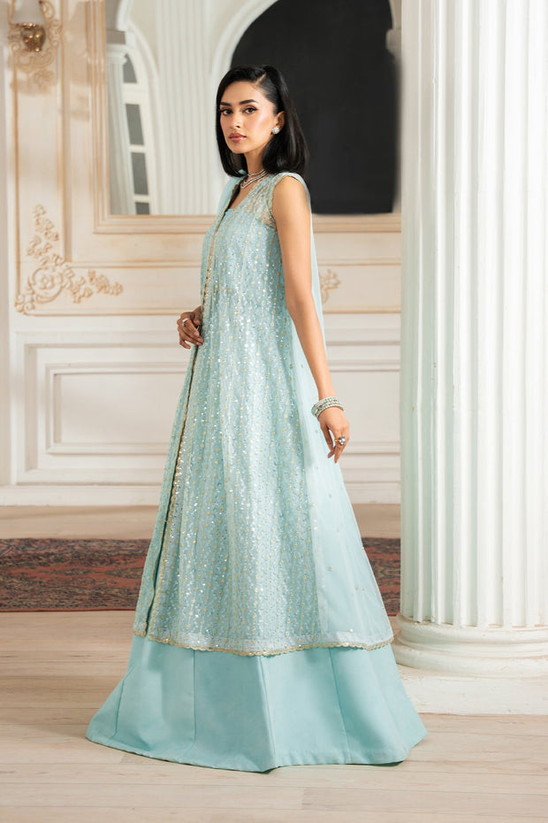 Elegant Kerem Embroidered Net Shirt with Raw Silk Trouser
