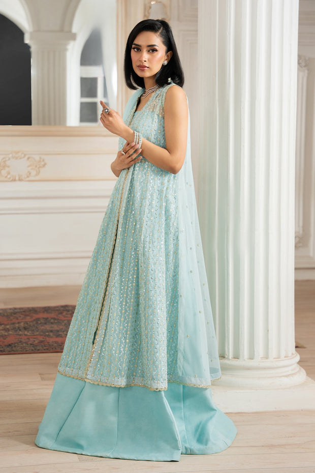 Elegant Kerem Embroidered Net Shirt with Raw Silk Trouser