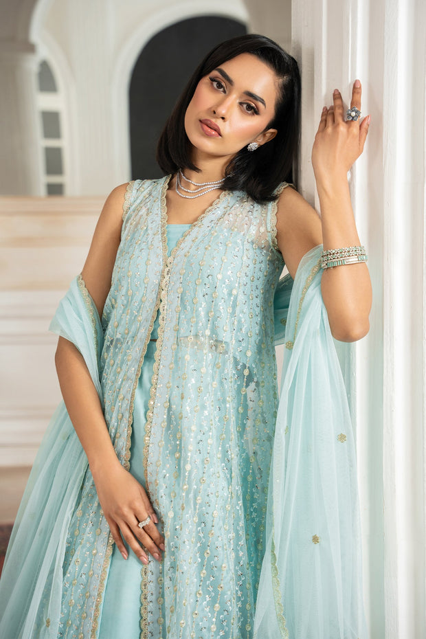 Elegant Kerem Embroidered Net Shirt with Raw Silk Trouser