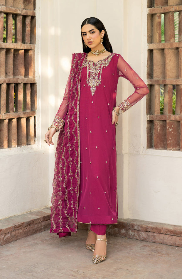 Elegant Hand Embellished Net Shirt with Raw Silk Trouser