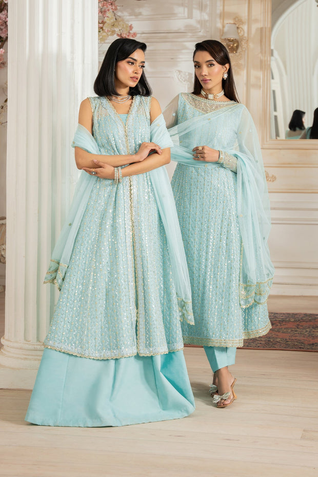 Elegant Kerem Embroidered Net Shirt with Raw Silk Trouser