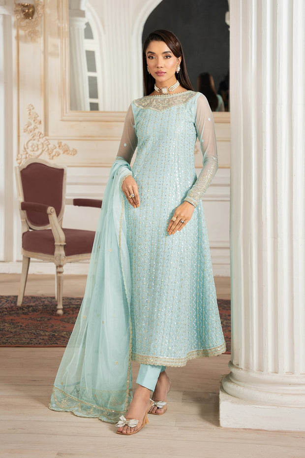 Elegant Kerem Embroidered Net Shirt with Raw Silk Trouser