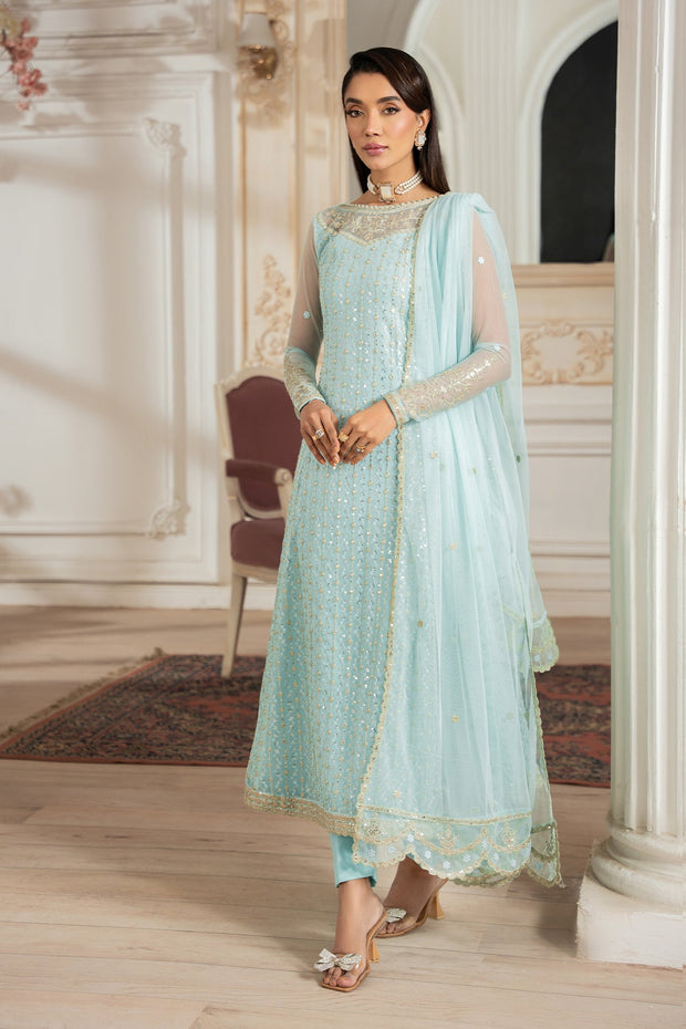 Elegant Kerem Embroidered Net Shirt with Raw Silk Trouser