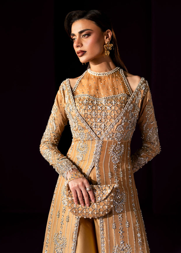 Oriana Golden Beige Pakistani Wedding Dress for Elegance