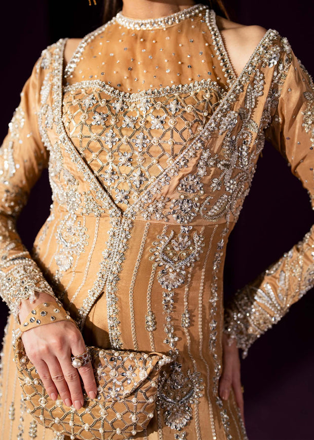 Oriana Golden Beige Pakistani Wedding Dress for Elegance