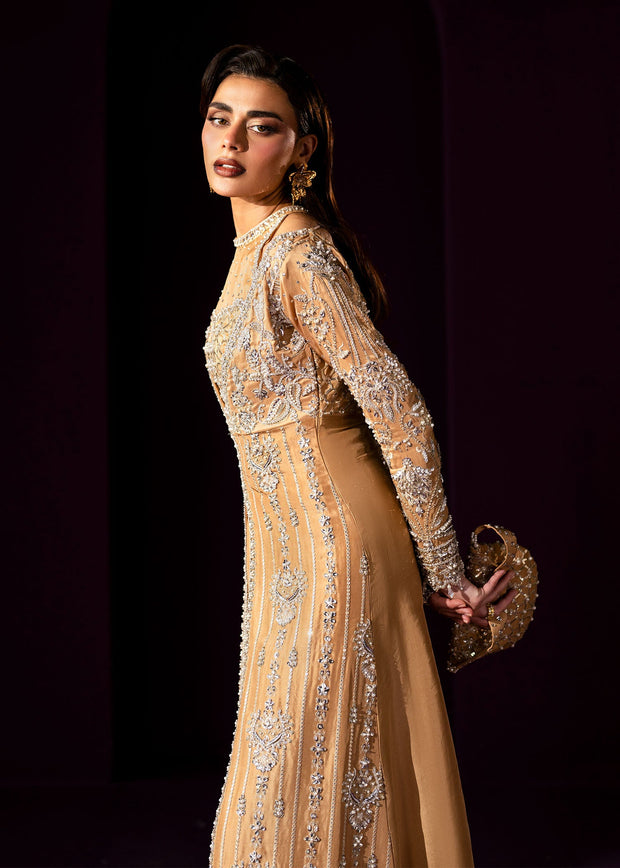 Oriana Golden Beige Pakistani Wedding Dress for Elegance