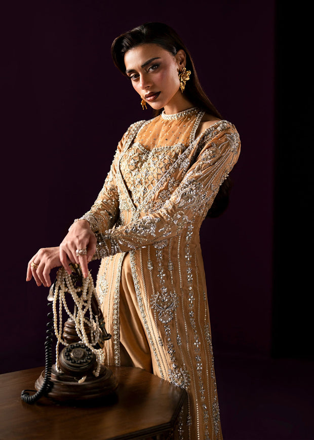Oriana Golden Beige Pakistani Wedding Dress for Elegance