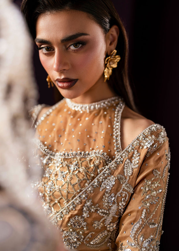 Oriana Golden Beige Pakistani Wedding Dress for Elegance