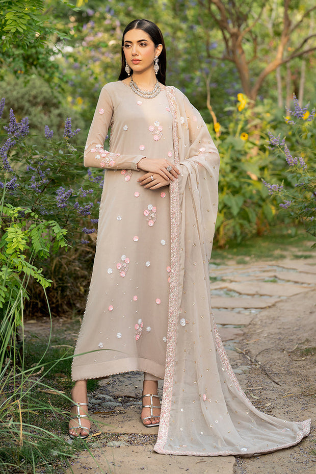 Elegant Hand Embellished Chiffon Dress Set in Rich Color
