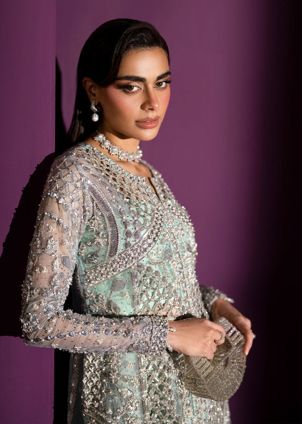 Elegant Turquoise Pakistani Wedding Dress with Embroidery