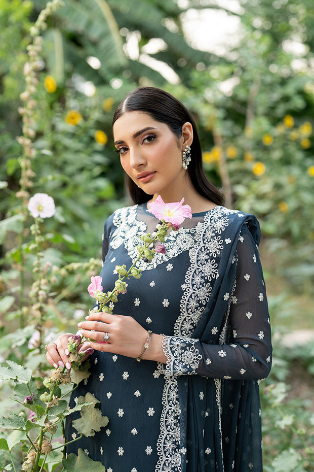 Elegant Embroidered Chiffon Frock with Raw Silk Trouser