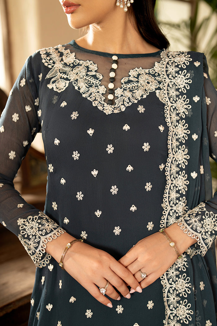 Elegant Embroidered Chiffon Frock with Raw Silk Trouser