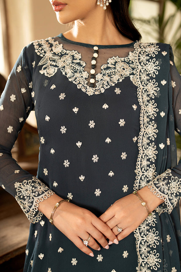 Elegant Embroidered Chiffon Frock with Raw Silk Trouser