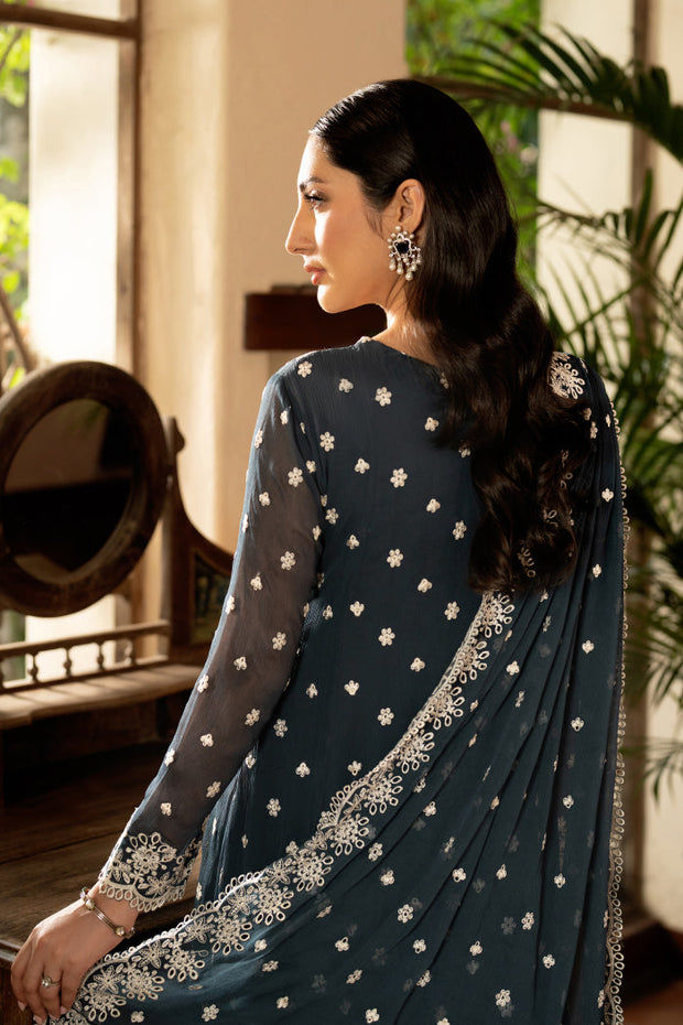 Elegant Embroidered Chiffon Frock with Raw Silk Trouser