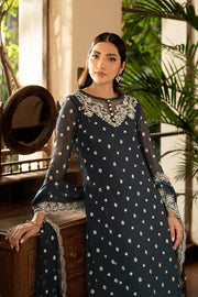 Elegant Embroidered Chiffon Frock with Raw Silk Trouser