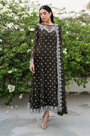 Elegant Black Embroidered Chiffon Frock with Dupatta