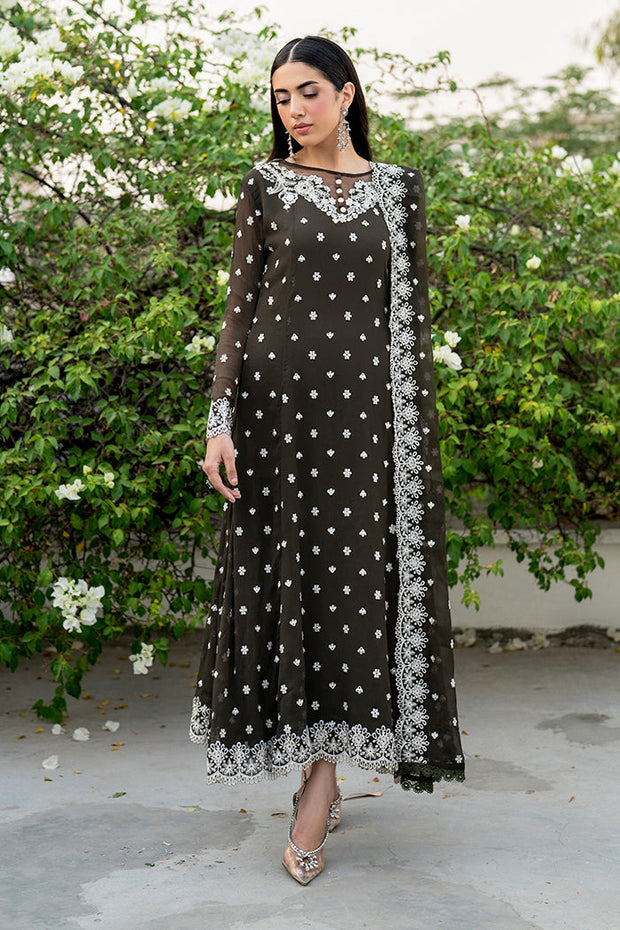 Elegant Black Embroidered Chiffon Frock with Dupatta