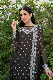 Elegant Black Embroidered Chiffon Frock with Dupatta