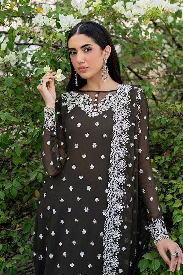 Elegant Black Embroidered Chiffon Frock with Dupatta