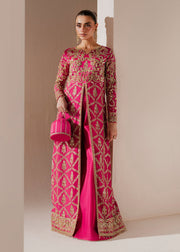 Deep Pink Pakistani Wedding Dress with Embellished Slit