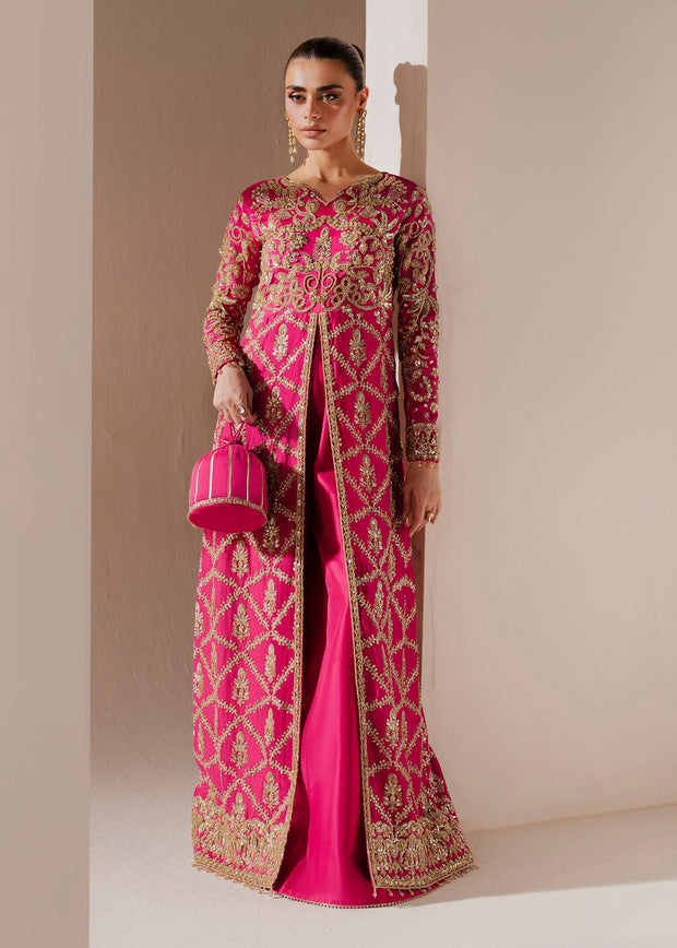 Deep Pink Pakistani Wedding Dress with Embellished Slit