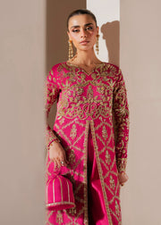 Deep Pink Pakistani Wedding Dress with Embellished Slit