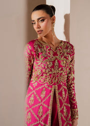 Deep Pink Pakistani Wedding Dress with Embellished Slit