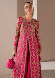 Deep Pink Pakistani Wedding Dress with Embellished Slit