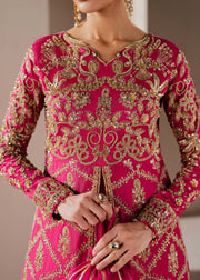 Deep Pink Pakistani Wedding Dress with Embellished Slit