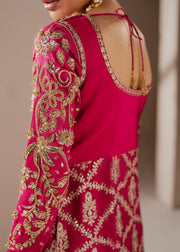 Deep Pink Pakistani Wedding Dress with Embellished Slit