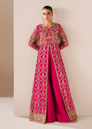 Deep Pink Pakistani Wedding Dress with Embellished Slit
