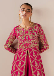 Deep Pink Pakistani Wedding Dress with Embellished Slit