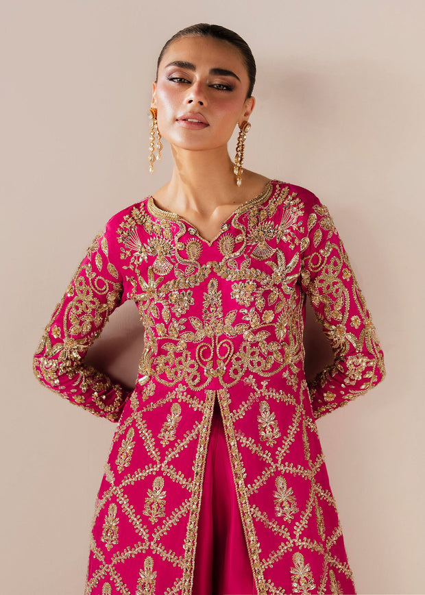 Deep Pink Pakistani Wedding Dress with Embellished Slit
