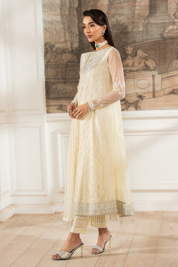 Elegant Sequins Embroidered Net Shirt with Silk Trouser