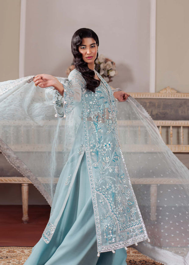 Enchanting Ice Blue Pakistani Party Dress for Festive Nights