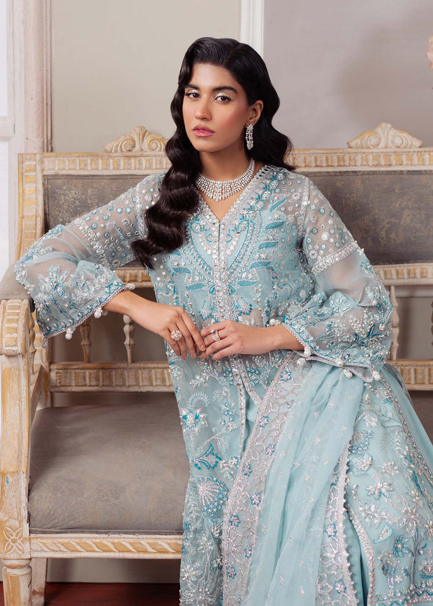 Enchanting Ice Blue Pakistani Party Dress for Festive Nights