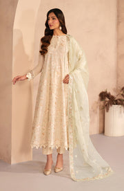 Embroidered Lawn Frock with Organza Sleeves and Dupatta