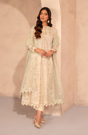 Embroidered Lawn Frock with Organza Sleeves and Dupatta