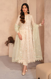 Embroidered Lawn Frock with Organza Sleeves and Dupatta