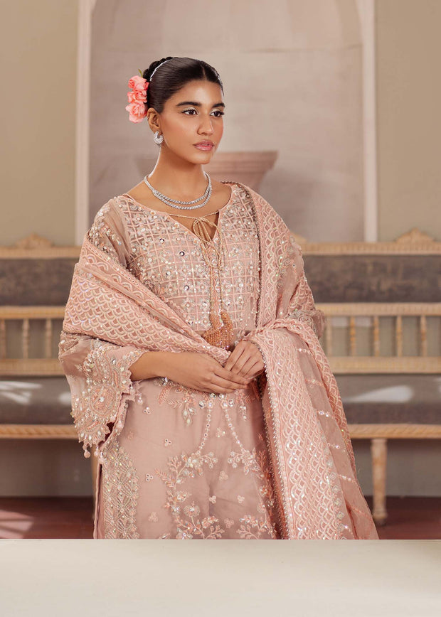 Elegant Peachy Pink Pakistani Party Dress for Any Occasion