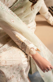 Embroidered Lawn Frock with Organza Sleeves and Dupatta