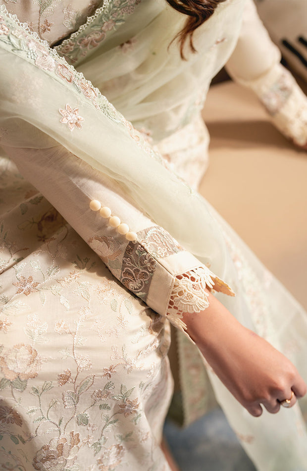 Embroidered Lawn Frock with Organza Sleeves and Dupatta