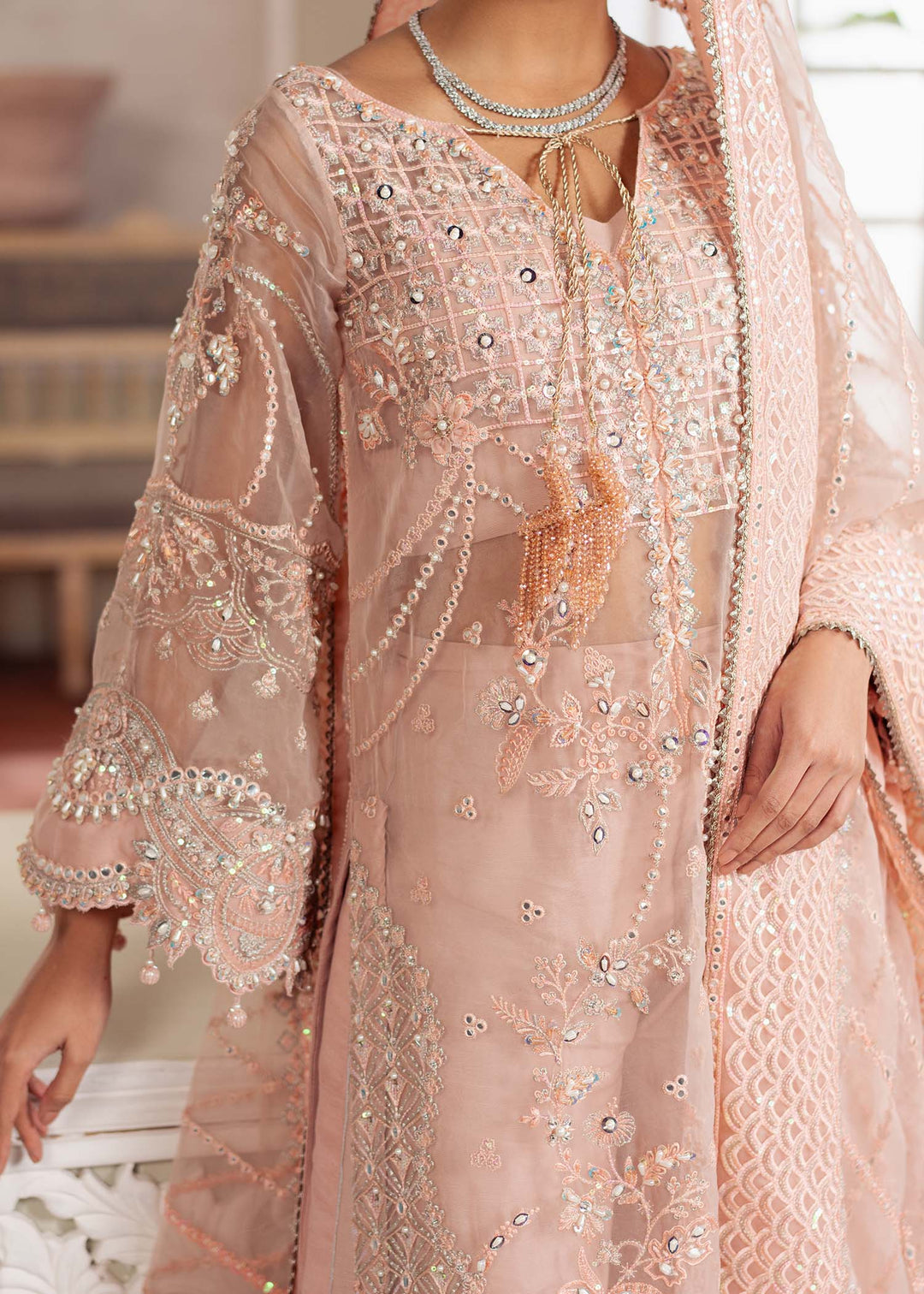 Elegant Peachy Pink Pakistani Party Dress for Any Occasion