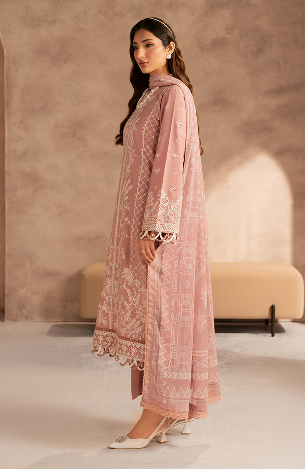 Elegant Embroidered Chikan Kari Lawn Shirt in White