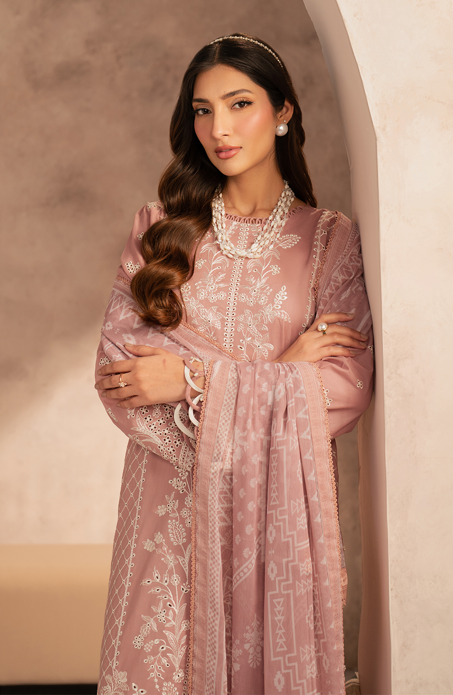 Elegant Embroidered Chikan Kari Lawn Shirt in White