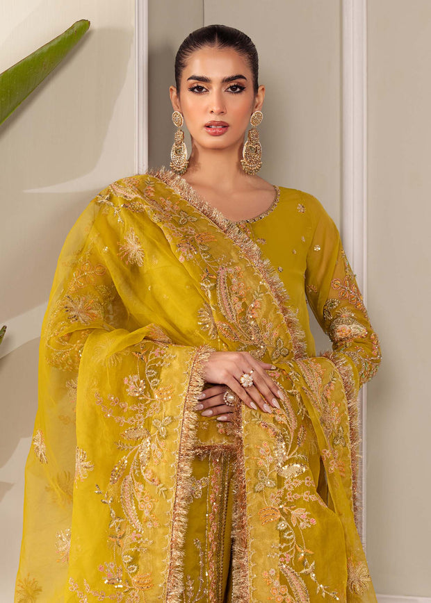 Enchanting Olive Pakistani Party Dress for Celebrations