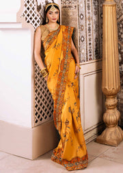 Mustard Pakistani Wedding Dress with Persian Shikargah Print